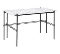 TS Bureau 120 x 60 cm avec Base Noir et Plateau Marbre de Carrare Blanc