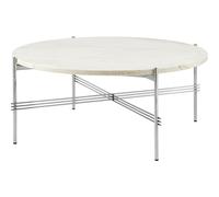 TS Table Basse Ronde Ø80 Acier Poli/TravertEn Blanc