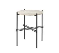 TS Table D'appoint D'extérieur Ronde Ø40 Blanc Travertin/Noir