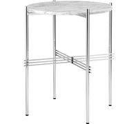 TS Table d'Appoint Ronde Ø40 Acier Poli/Marbre Blanc de Carrare