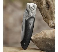 TS Tactical Store Couteau de poche pliant DAMAS | Lame en acier inoxydable de 72mm avec manche en bois | Couteau de poche pliant pour l'extérieur, le camping, randonnée, collections DAMAS 18424