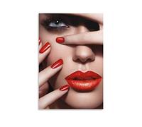 TSALF Tableau Toile Decoration sans Cadre Salons de beauté décor Affiche Sexy Rouge à lèvres et Ongles Rouges Toile Peinture Mur Art Affiche 60x90cm