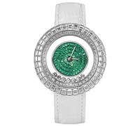 TSAR BOMBA Montre à quartz analogique pour femme avec bracelet en cuir véritable étanche 3 ATM, Vert argenté