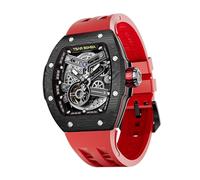 TSAR BOMBA Montre automatique interchangeable pour homme en fibre de carbone avec lunette noire et bracelet rouge
