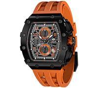TSAR BOMBA Montre de Luxe pour Homme - Chronographe - Étanche jusqu'à 50m - Verre Saphir - Mouvement à Quartz Japonais - Bracelet en Silicone - Design Classique Tonneau - Calendrier Lumineux