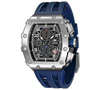 TSAR BOMBA Montre de Luxe pour Homme - Chronographe - Étanche jusqu'à 50m - Verre Saphir - Mouvement à Quartz Japonais - Bracelet en Silicone - Design Classique Tonneau - Calendrier Lumineux