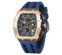 TSAR BOMBA Montre de Luxe pour Homme - Chronographe - Étanche jusqu'à 50m - Verre Saphir - Mouvement à Quartz Japonais - Bracelet en Silicone - Design Classique Tonneau - Calendrier Lumineux