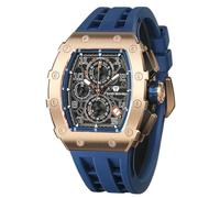 TSAR BOMBA Montre Homme 50M étanche Boîtier Tonneau en Acier Inoxydable Verre Saphir Bracelet en Silicone avec Fonction Fate Chronographe Mouvement à Quartz Japonais Cadeaux pour Hommes Mode Luxe