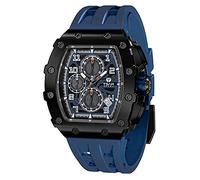 TSAR BOMBA Montre Homme 50M étanche Boîtier Tonneau en Acier Inoxydable Verre Saphir Bracelet en Silicone avec Fonction Fate Chronographe Mouvement à Quartz Japonais Cadeaux pour Hommes Mode Luxe