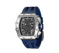 TSAR BOMBA Montre Homme 50M étanche Boîtier Tonneau en Acier Inoxydable Verre Saphir Bracelet en Silicone avec Fonction Fate Chronographe Mouvement à Quartz Japonais Cadeaux pour Hommes Mode Luxe