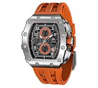TSAR BOMBA Montre Homme 50M étanche Boîtier Tonneau en Acier Inoxydable Verre Saphir Bracelet en Silicone avec Fonction Fate Chronographe Mouvement à Quartz Japonais Cadeaux pour Hommes Mode Luxe