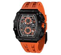 TSAR BOMBA Montre Homme 50M étanche Boîtier Tonneau en Acier Inoxydable Verre Saphir Bracelet en Silicone avec Fonction Fate Chronographe Mouvement à Quartz Japonais Cadeaux pour Hommes Mode Luxe