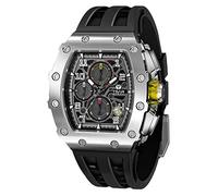 TSAR BOMBA Montre Homme 50M étanche Boîtier Tonneau en Acier Inoxydable Verre Saphir Bracelet en Silicone avec Fonction Fate Chronographe Mouvement à Quartz Japonais Cadeaux pour Hommes Mode Luxe