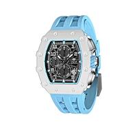 TSAR BOMBA Montre Homme 50M étanche Boîtier Tonneau en Acier Inoxydable Verre Saphir Bracelet en Silicone avec Fonction Fate Chronographe Mouvement à Quartz Japonais Cadeaux pour Hommes Mode Luxe