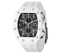 TSAR BOMBA Montre Homme 50M étanche Boîtier Tonneau en Acier Inoxydable Verre Saphir Bracelet en Silicone avec Fonction Fate Chronographe Mouvement à Quartz Japonais Cadeaux pour Hommes Mode Luxe