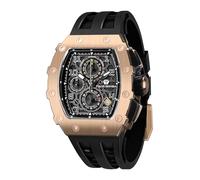 TSAR BOMBA Montre Homme 50M étanche Boîtier Tonneau en Acier Inoxydable Verre Saphir Bracelet en Silicone avec Fonction Fate Chronographe Mouvement à Quartz Japonais Cadeaux pour Hommes Mode Luxe