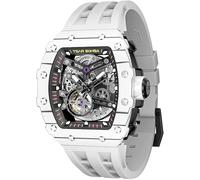 TSAR BOMBA Montre Homme Automatique Luxe Fibre Carbone - Mouvement Japonais - Verre Saphir - Étanche 50m - Ceinture Fluoroélastomère - Tonneau - Calendrier Lumineux