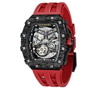 TSAR BOMBA Montre Homme Automatique Luxe Fibre Carbone - Mouvement Japonais - Verre Saphir - Étanche 50m - Ceinture Fluoroélastomère - Tonneau - Calendrier Lumineux