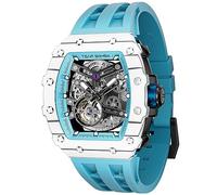 TSAR BOMBA Montre Homme Automatique Luxe Fibre Carbone - Mouvement Japonais - Verre Saphir - Étanche 50m - Ceinture Fluoroélastomère - Tonneau - Calendrier Lumineux