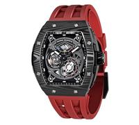 TSAR BOMBA Montre Homme Automatique - Montres Fibre de Carbone Tonneau de Luxe - Etanche 50m - Indicateur de Réserve de Marche - Bracelet en Caoutchouc Fluoré - Lumineux