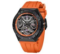 TSAR BOMBA Montre Homme Automatique Squelette Mécanique, 100M étanche Analogique pour Homme, Cadran Octogonal Luxe à Vent Mécanisme Apparent, Caoutchouc Bracelet Sangle FKM de Montre