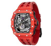 TSAR BOMBA Montre Homme Automatique Squelette Mécanisme Apparent pour Homme Montre de Luxe Tonneau Saphir Etanche 50M Résistant Marque Rectangulaire Plongee Sport Militaire Cadeau Homme