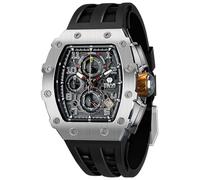 Tsar Bomba Montre Homme Montre de Luxe Etanche 50M Tonneau Analogique Chronometre Squelette Carrée Grand Cadran Plongee Sport Montres Mouvement Japonais Bracelet Silicone Miroir Saphir Lumineux,