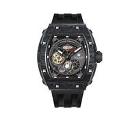 TSAR BOMBA Montre pour homme mécanique automatique analogique montre-bracelet squelette Tonneau lunette en fibre de carbone montre cool avec boîtier en cristal saphir lumineux bracelet en caoutchouc