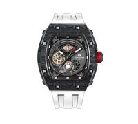 TSAR BOMBA Montre pour homme mécanique automatique analogique montre-bracelet squelette Tonneau lunette en fibre de carbone montre cool avec boîtier en cristal saphir lumineux bracelet en caoutchouc