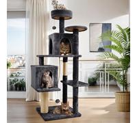 TSCOMON Arbre à chat de 147,3 cm pour chat d'intérieur avec griffoir avec jouet suspendu pour chaton et animaux domestiques, gris et noir