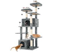 TSCOMON Grand arbre à chat de 175,7 cm pour chat d'intérieur, niche avec balle douce à suspendre, griffoir, longue corde en sisal, perchoir supérieur, gris