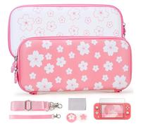 Tscope Joli étui de transport pour Nintendo Switch Lite, rose Sakura à coque rigide portable pour filles, avec protecteur d'écran en verre et capuchons pour les pouces (Switch Lite rose)