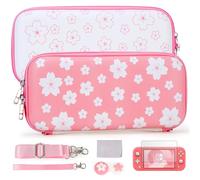 Tscope Joli étui de transport pour Nintendo Switch Lite, sac de rangement rigide portable Sakura rose, avec protecteur d'écran en verre et capuchons pour les pouces (Switch Lite rose)