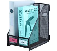 TSDRBWO Porte-revues en maille métallique, 2 compartiments verticaux, porte-documents de bureau avec poignée, support de rangement de fichiers de bureau pour ranger le bureau, organiseur de papier