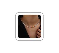 TseanYi Collier ras du cou bohème avec perles de rocaille colorées - Collier de petites perles - Collier ras du cou en perles de riz blanc - Collier court avec mini perles, Zinc, Pas de gemme