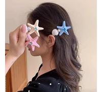 TseanYi Pince à cheveux en forme d'étoile de mer avec perle et étoile de mer - Grande étoile de mer bleue - Vintage - Coquillage - Étoile de mer - Barrette à cheveux bohème - Épingles à cheveux