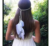 TseenYi Bandeau Boho En Plumes Bandeau Gitan En Plumes Blanches Bandeau À Franges En Plumes Longues Bandeau Bijoux Pour Femmes Et Filles Coiffure De Scène