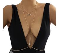 TseenYi Boho Body Chain Layered Moon Bra Bikini Chain Rhinestone Summer Belly Waist Chain Sexy Nightclub Body Jewelry for Women and Girls Gifts(Gold)