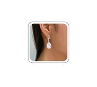 TseenYi Boucles d'oreilles créoles en forme de goutte d'eau avec perles en argent - Boucles d'oreilles pendantes vintage en perles - Boucles d'oreilles Huggie en perles - Bijoux de mariage pour