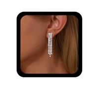 TseenYi Boucles D'oreilles Cristal Tassel Argent Long Cz Chain Dangle Earrings Strass Linear Drop Earring Wedding Chandelier Sparkly Earring Jewelry For Women