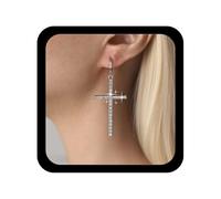 TseenYi Boucles D'oreilles Croix En Argent Boucles D'oreilles Croix En Cristal Gothique Crucifix En Argent Cz Punk Religieuses Chrétiennes