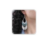 TseenYi Boucles D'oreilles Pendantes En Plumes Tribales Turquoise Boucles D'oreilles Goutte D'argent Ethnique Plume Filigrane Crochet Chandelier Gitane Bijoux