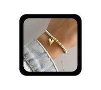 TseenYi Bracelet Bohemia Coeur Pendentif Or Perles Chaine Main Vintage Love Bracelet Perles Coeur Réglable Esclave Chaine Main Bijoux Pour Femmes