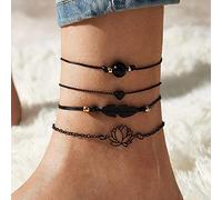 TseenYi Bracelet Cheville Boho En CorNoire En Forme Coeur Lotus Bracelet Cheville En Forme Breloque Plume Chaîne Pied Rétro Chaîne Cheville En CorNoire Bijoux Pied Plage Les Femmes Et Les Filles