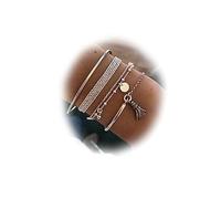 TseenYi Bracelet en argent set boho couche bracelet gland pendentif bracelet empilé ouvert chaîne de mode bracelet bijoux pour femmes et filles cadeau noël 4Pc