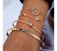 TseenYi Bracelet Superposé Bracelet Ensemble Or Ouvert Manchette Wrap Stacked Bracelet Cristal Flèche Bracelet Bijoux Pour Femmes Et Filles Cadeau Saint Valentin Noël 4pcs