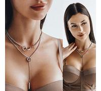 TseenYi Collier De Deux Cercles Imbriqués Collier De Chaîne Lariat Superposé Collier De Barre Pendentif Y Collier Lariat Double Anneaux Y Collier Pendentif Chaîne Bijoux Pour Femmes Et Filles(silver)