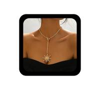TseenYi Collier en Y doré avec pendentif en forme de goutte de soleil - Long collier vintage avec fermoir à bascule - Collier avec grand soleil levant - Bijoux pour femme