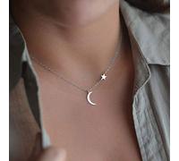 TseenYi Collier ras du cou avec pendentif lune et petite étoile dorée pour femmes et filles, 1 Count (Pack of 1), Métal Argent