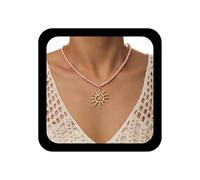 TseenYi Collier ras du cou punk avec grand pendentif soleil doré et fleur céleste - Collier réglable pour femme
